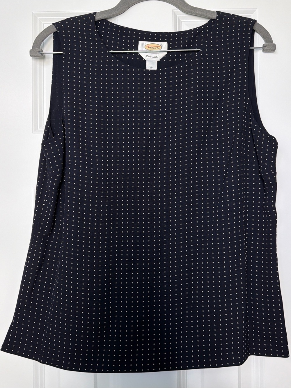 Talbots Navy Pure Silk Sleeveless Dot Shell Top